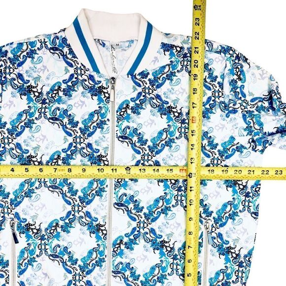 NEW Lulu-B UPF 50 Blue White Geometric Parsley Print Smooth Full Zip Jacket - Picture 9 of 13